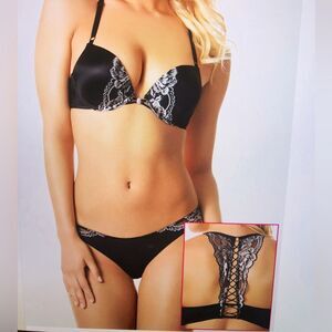 32D Lasenza strappy lace racerback black with white trim